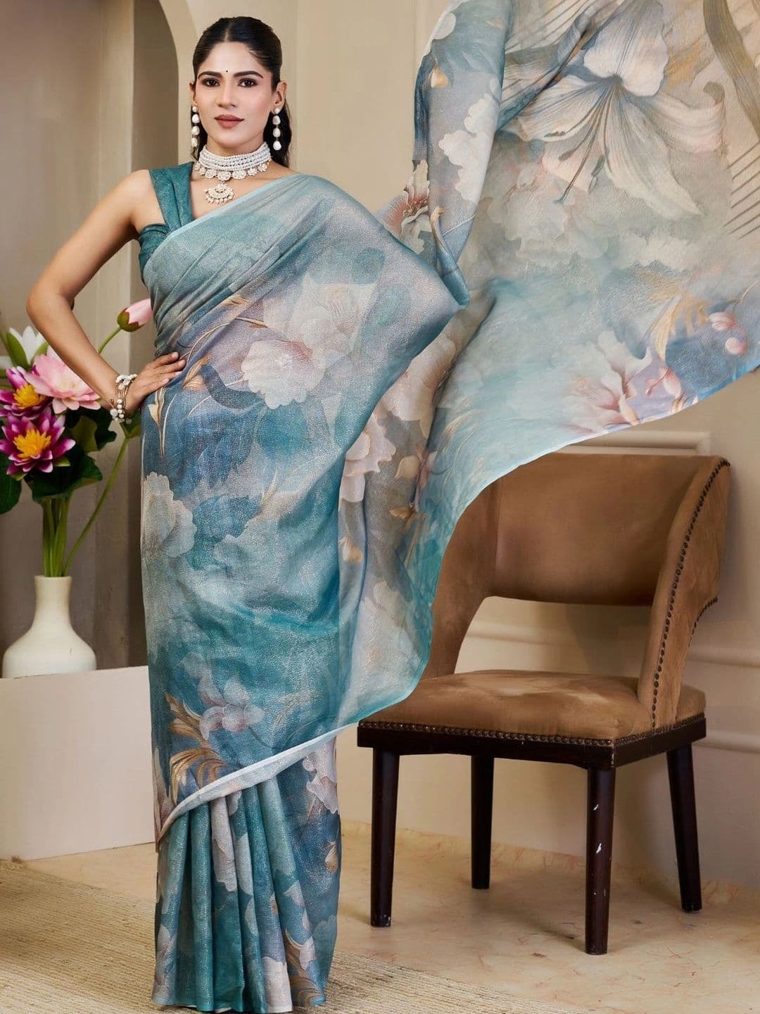 Mitera Floral Tissue Designer Saree thumbnail 4