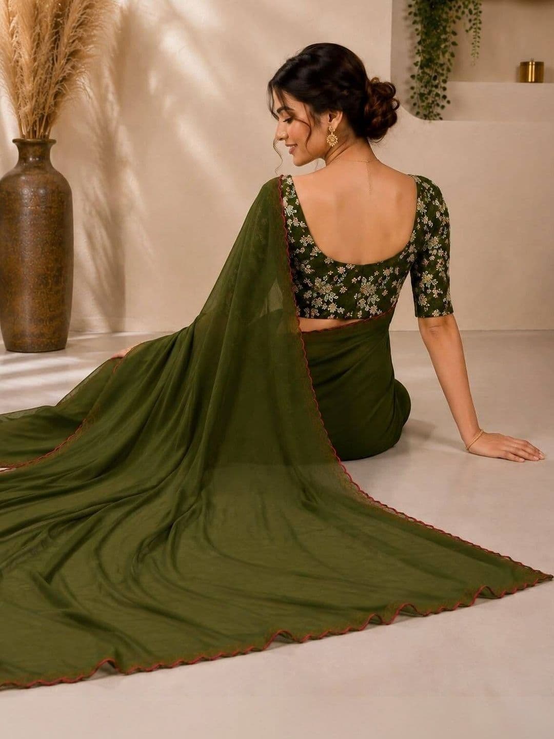 Vastra Drape Floral Embroidered Poly Georgette Saree thumbnail 2