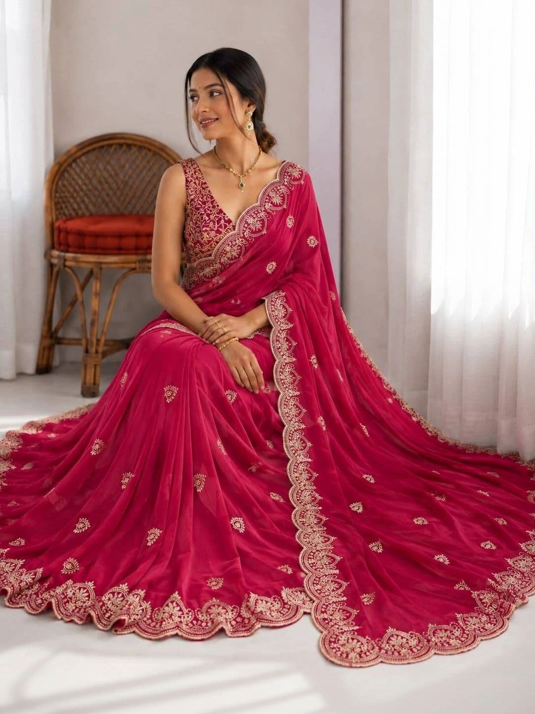 LabelVASTRA Embellished Embroidered Poly Georgette Saree thumbnail 4