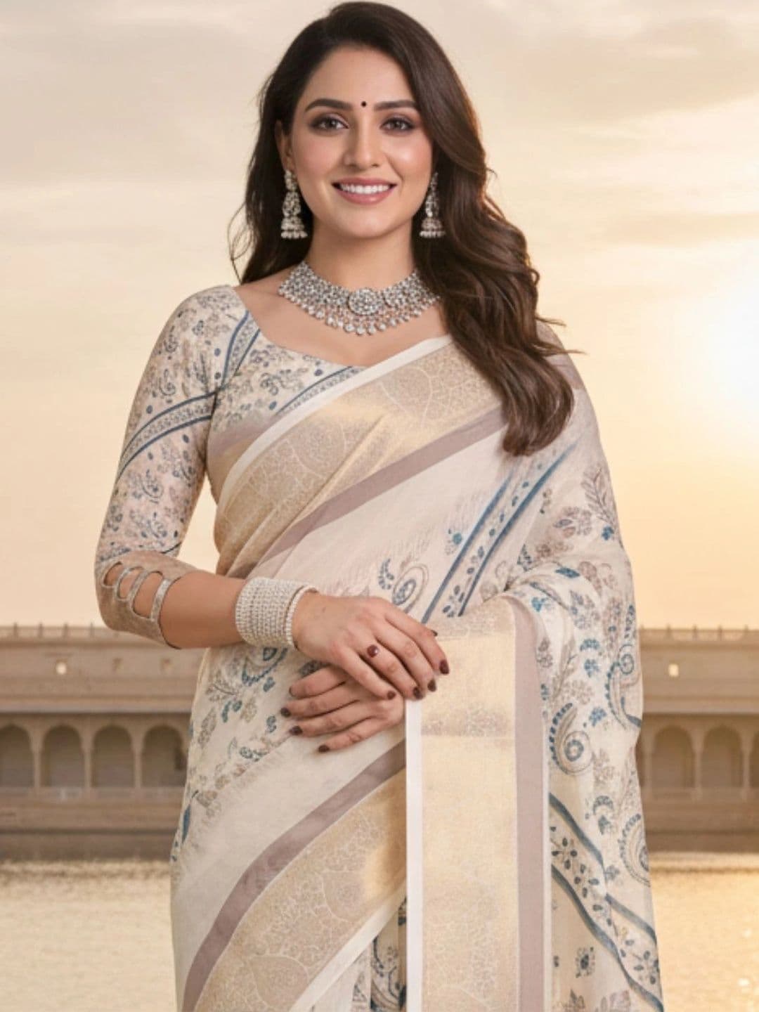 Mitera Paisley Printed Tussar Silk Zari Saree thumbnail 4