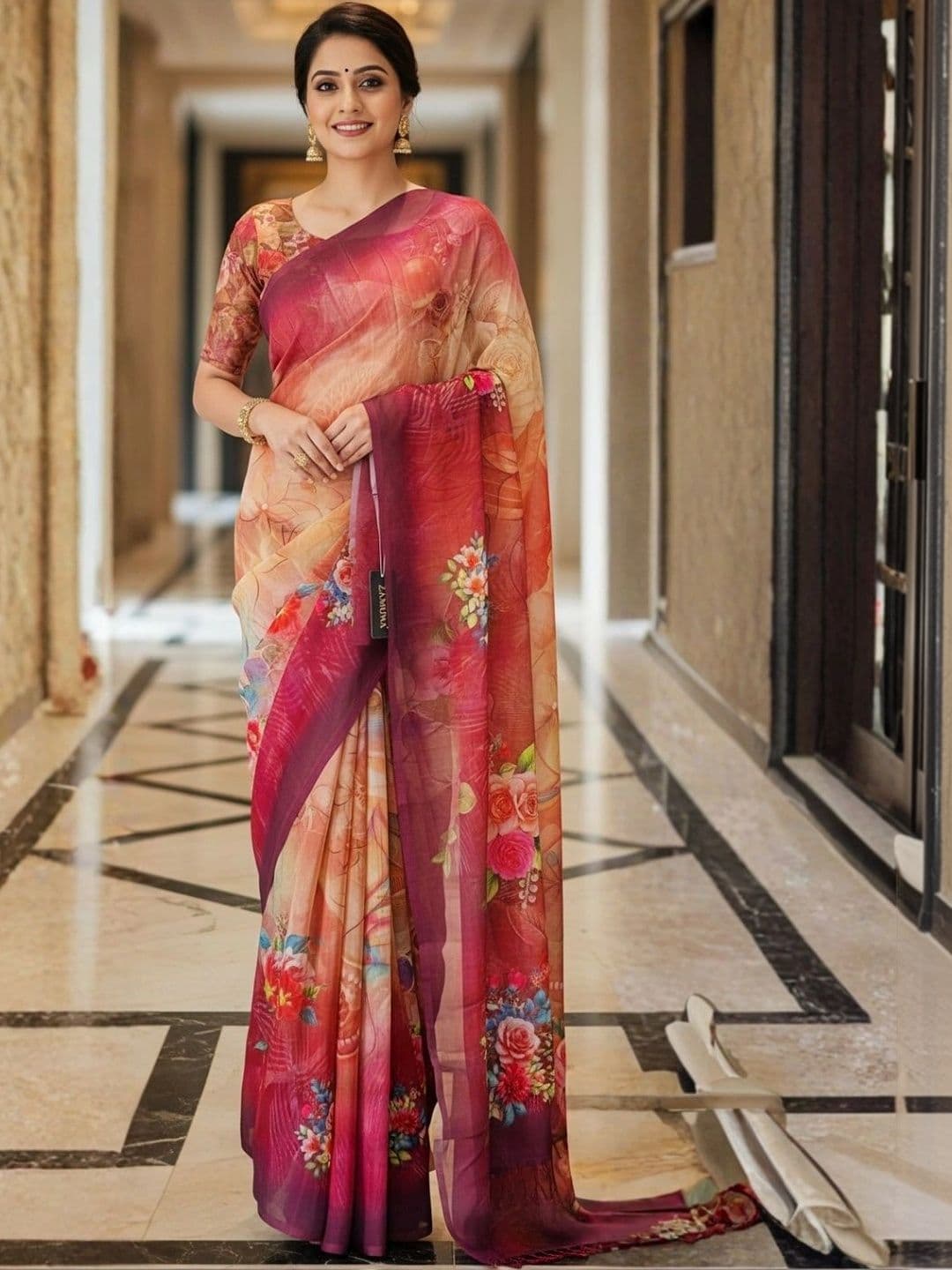 Mitera Floral Pure Georgette Designer Saree thumbnail 2