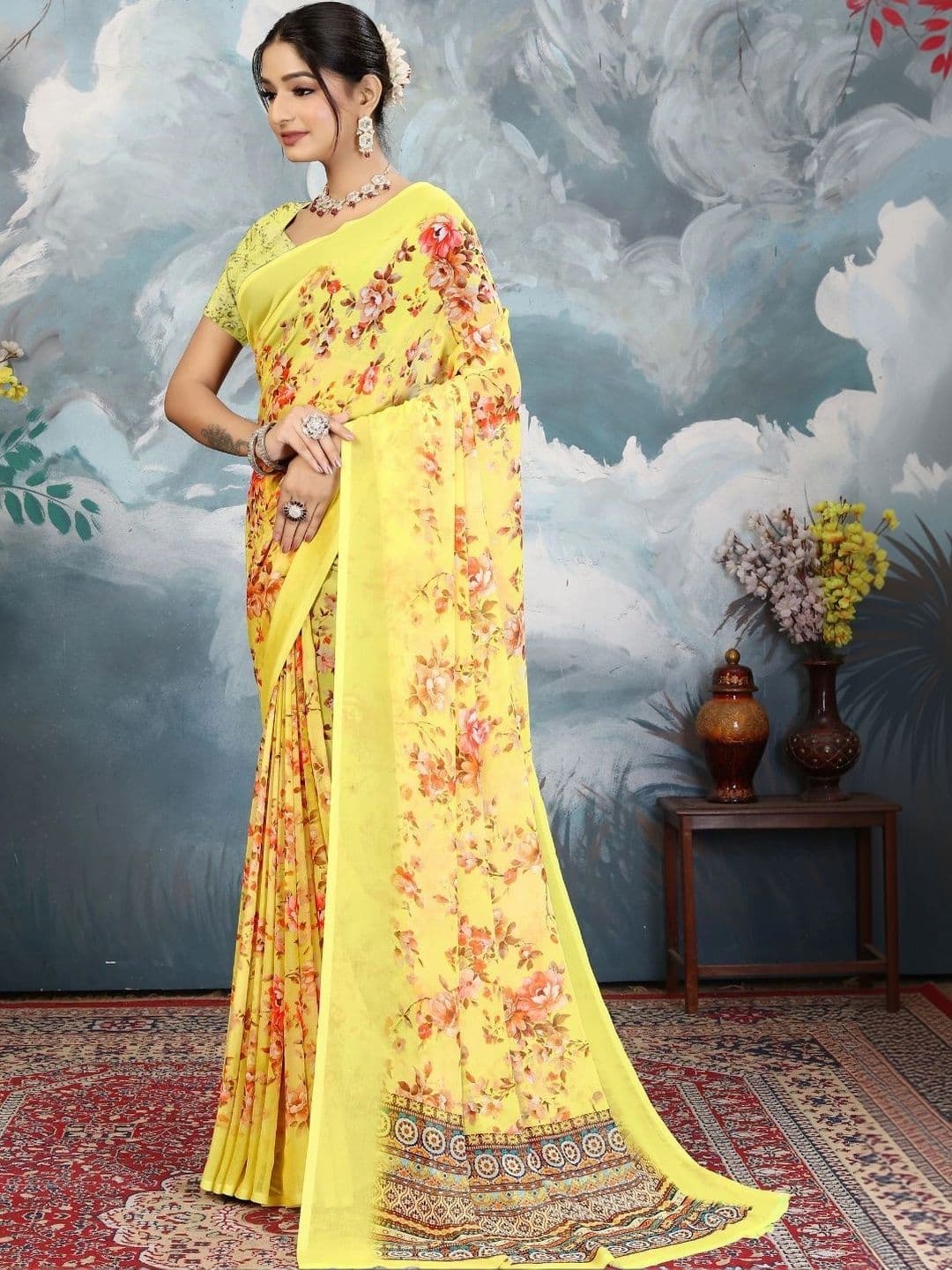 Mitera Floral Pure Georgette Designer Saree thumbnail 3