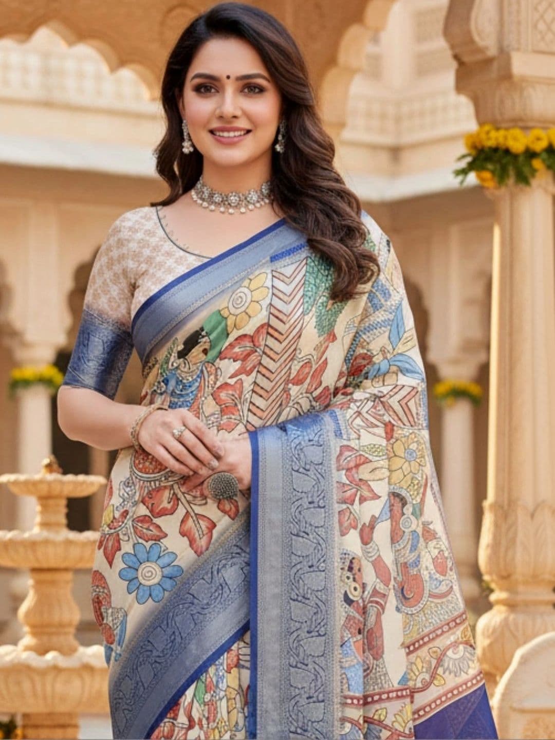 Mitera Kalamkari Silk Blend Designer Saree thumbnail 2