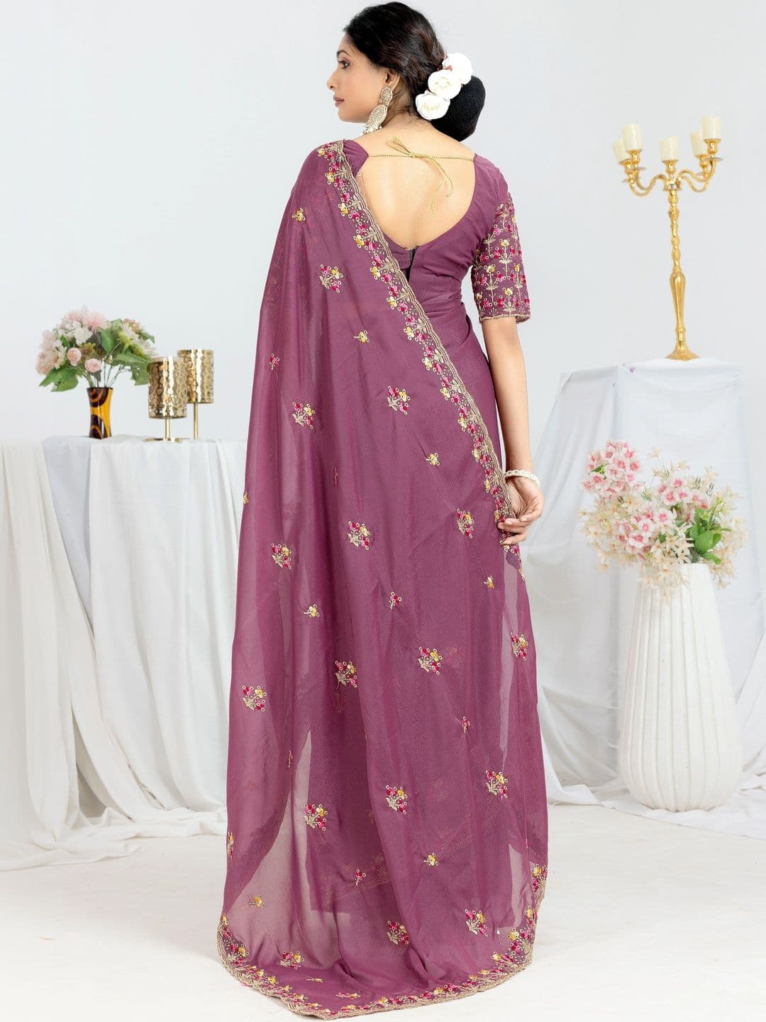 Saanvi Floral Embroidered Poly Georgette Saree thumbnail 2
