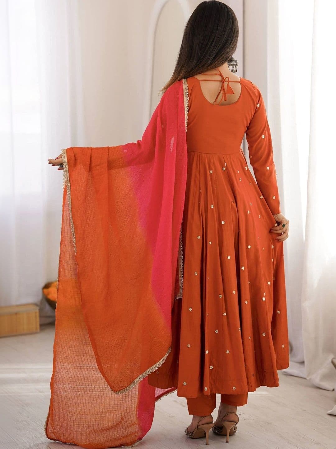 NORAFLEX Women Ethnic Motifs Empire Sequinned Kurta with Trousers & With Dupatta thumbnail 3