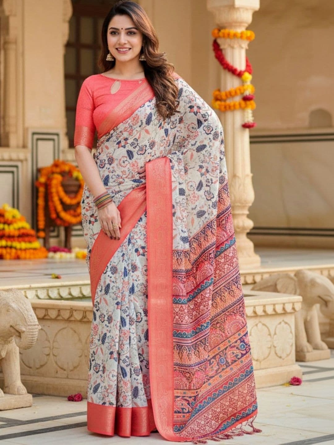 Mitera Floral Silk Blend Designer Saree - view 1