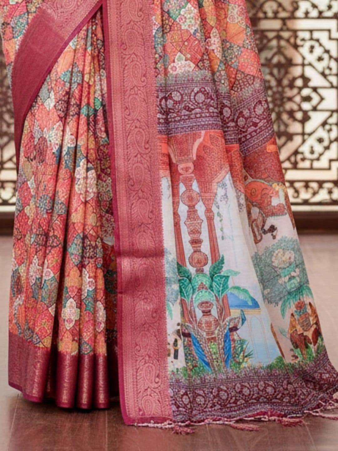 Mitera Floral Silk Blend Designer Saree thumbnail 3