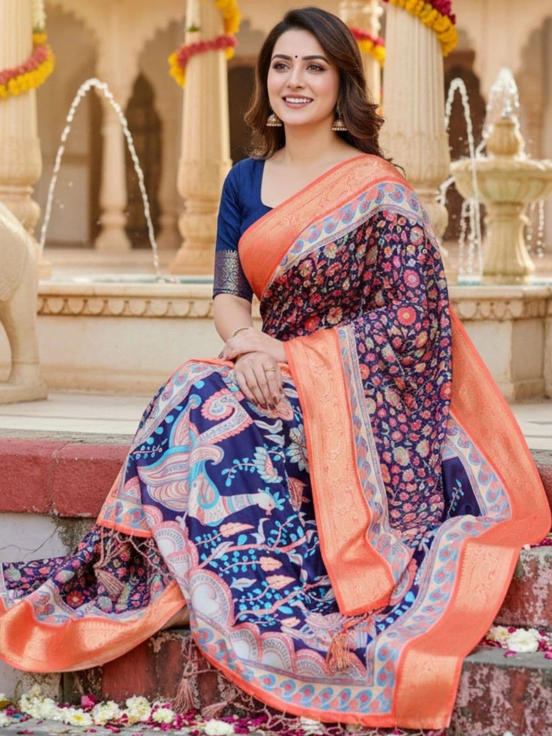 Mitera Floral Silk Blend Designer Saree thumbnail 2