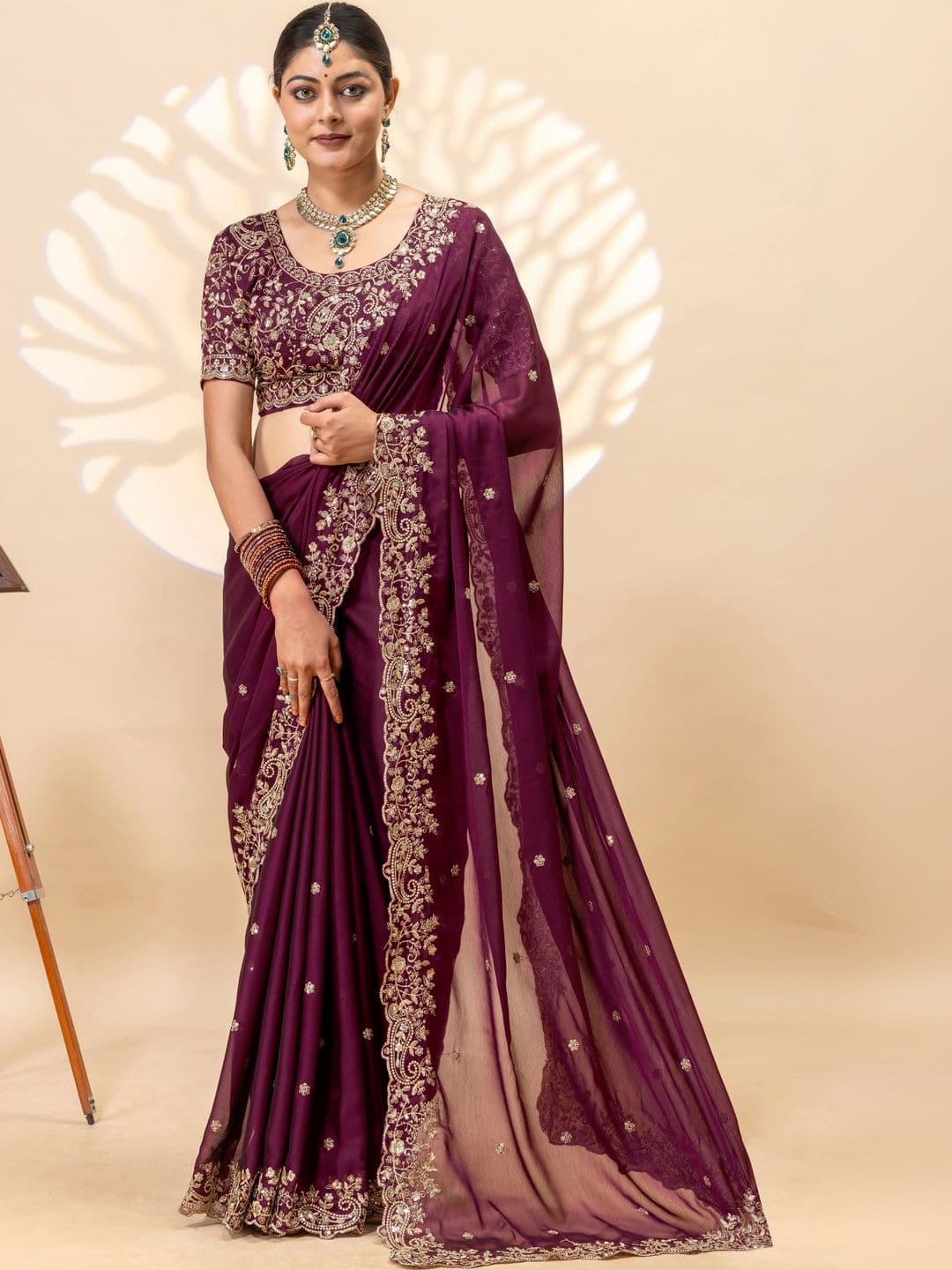 Vastra Drape Women Embellished Embroidered Silk Blend Saree - view 1
