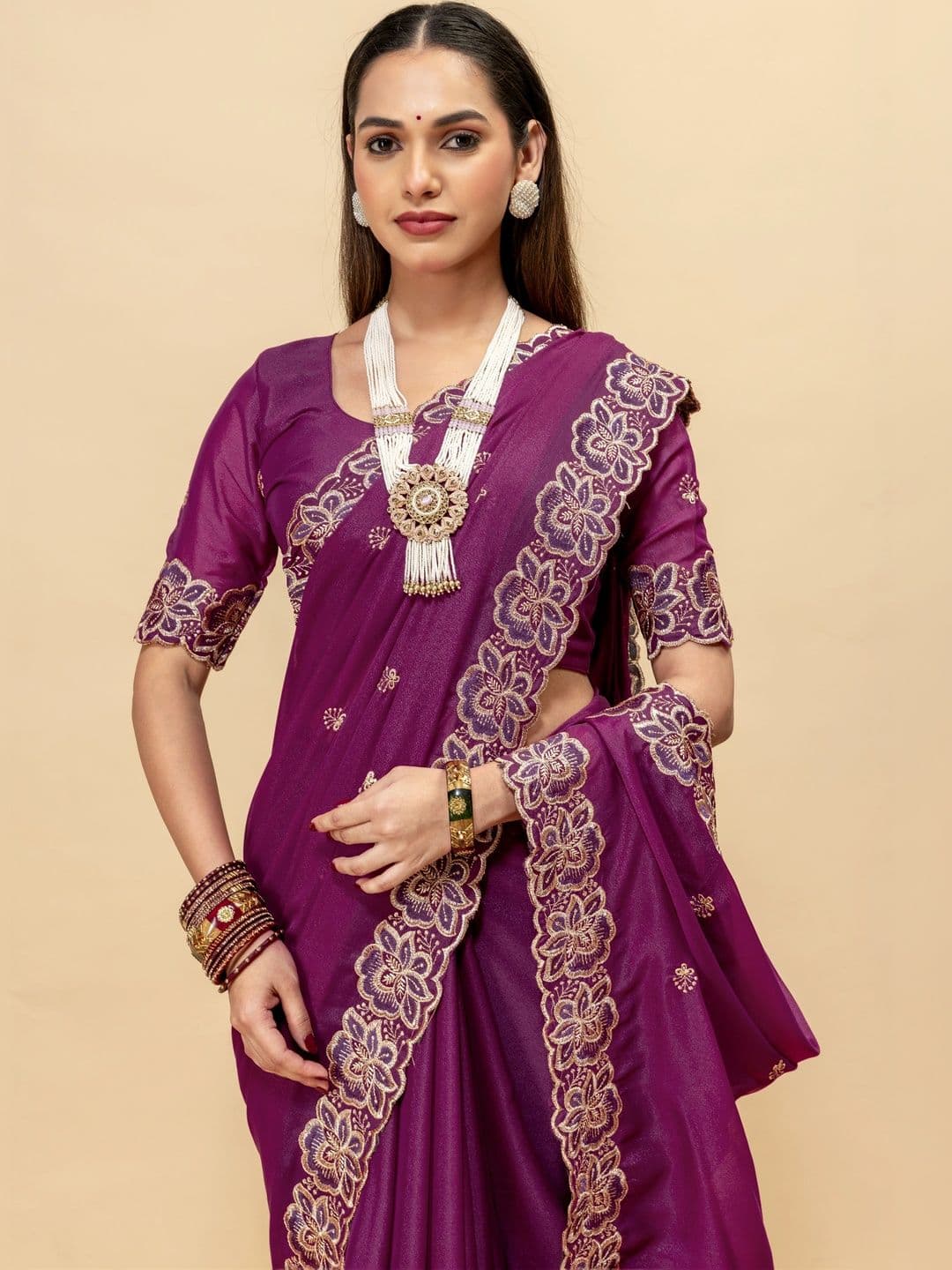 Vastra Drape Embroidered Poly Georgette Saree thumbnail 7
