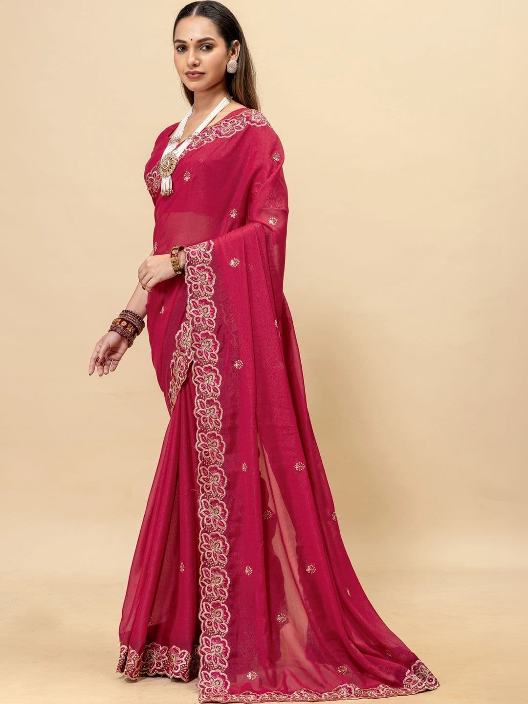 Vastra Drape Embellished Embroidered Poly Georgette Saree thumbnail 2