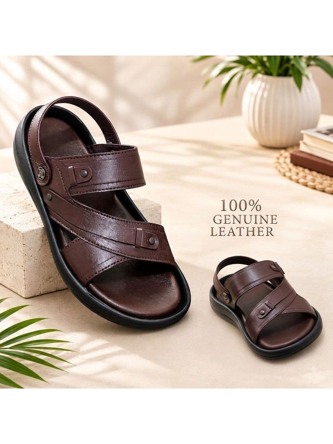 REAL BLISS Men Comfort Cross Strap Pure Leather Flip Flops - view 1