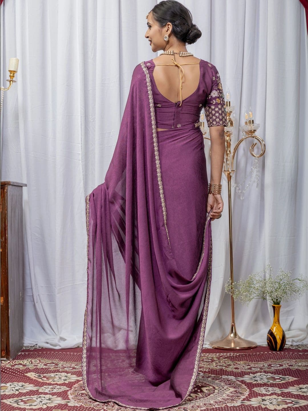 Saanvi Embellished Embroidered Poly Georgette Saree thumbnail 2