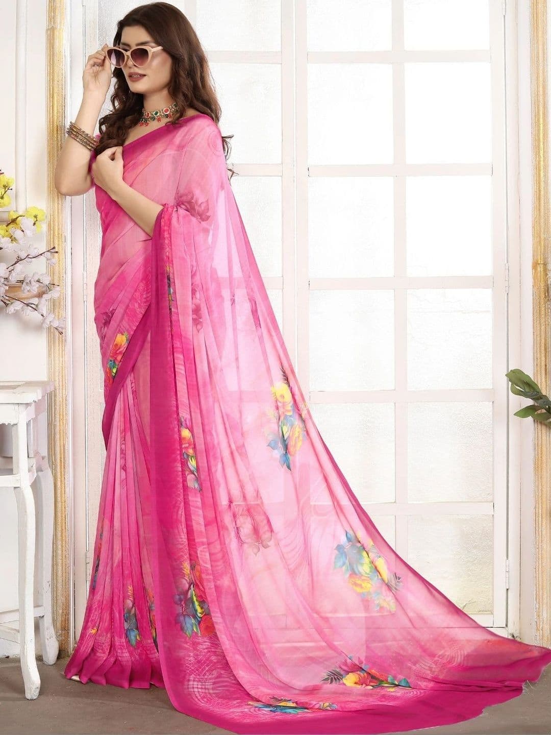 Mitera Floral Pure Georgette Designer Saree thumbnail 3