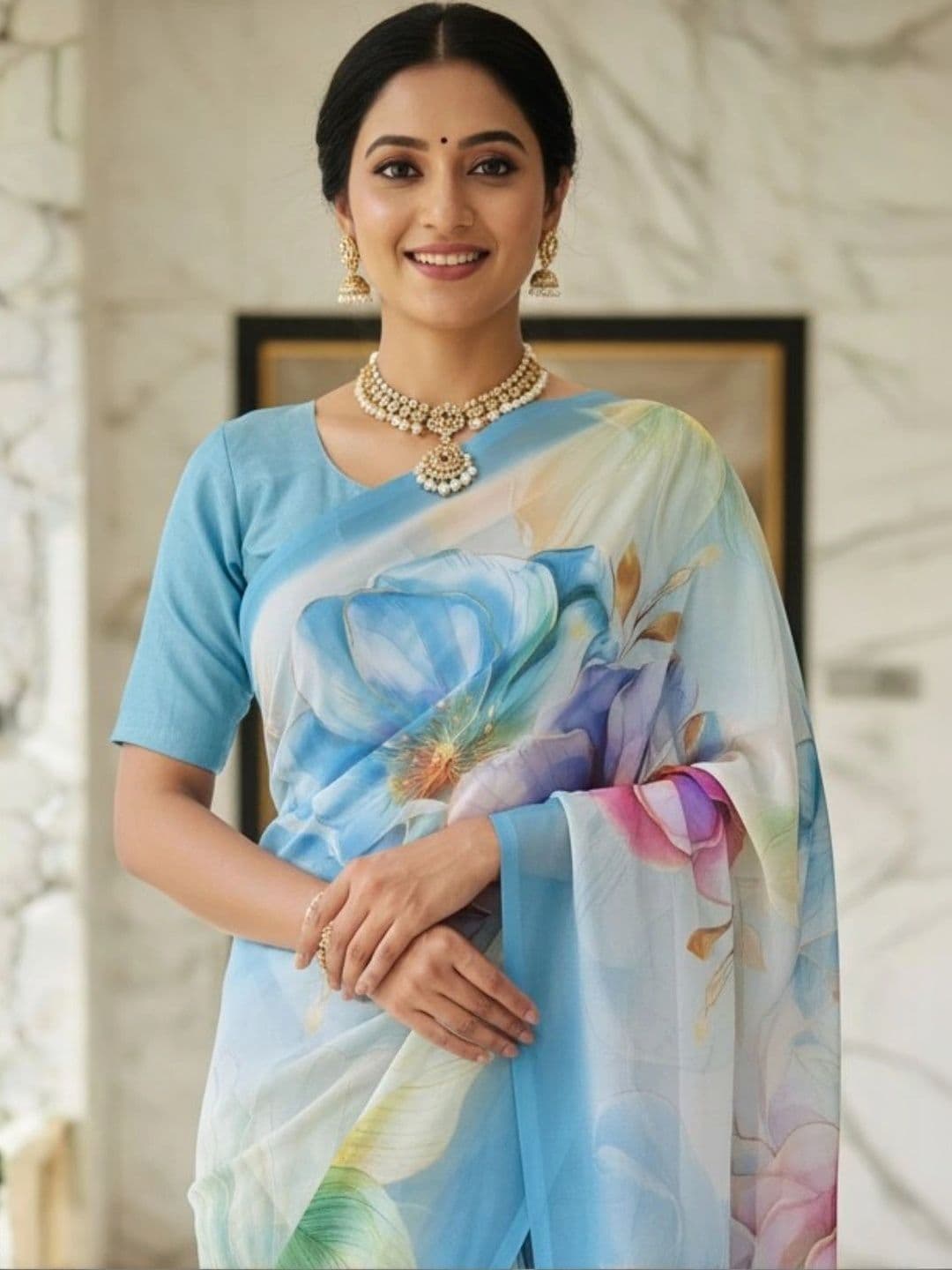 Mitera Floral Pure Georgette Designer Saree thumbnail 4