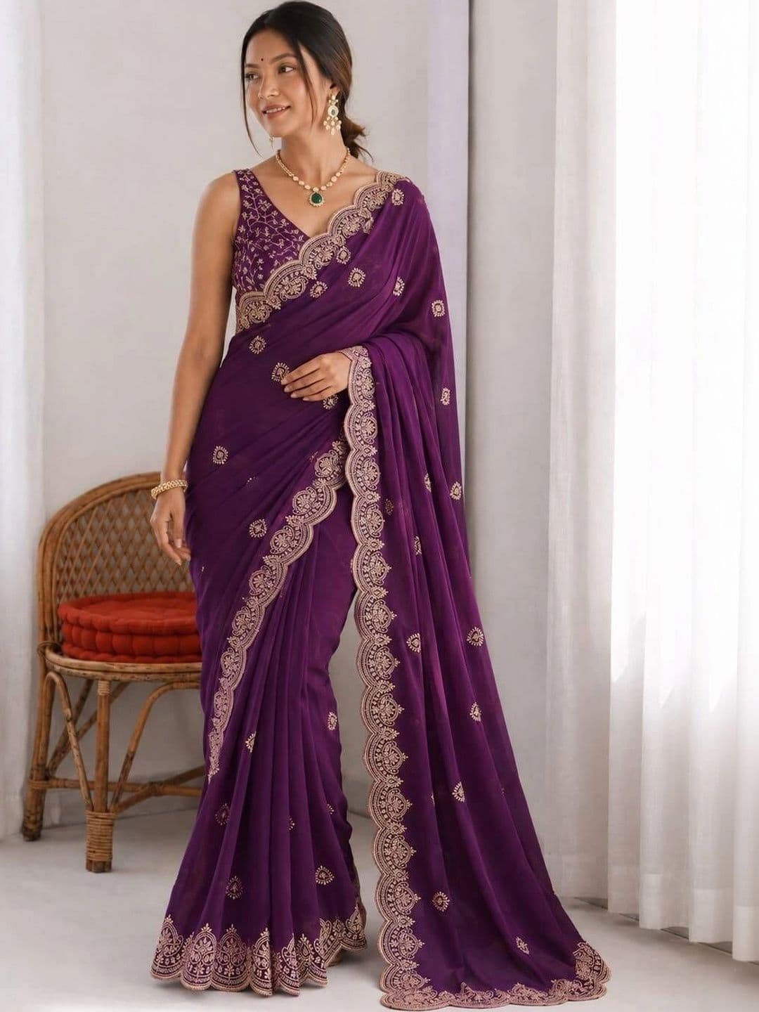 Vastra Drape Embellished Embroidered Poly Georgette Saree - view 1