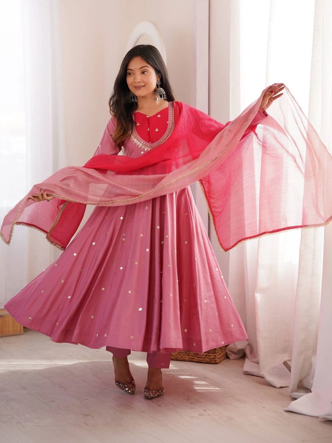 NORAFLEX Women Empire Sequinned Kurta with Trousers & With Dupatta thumbnail 7