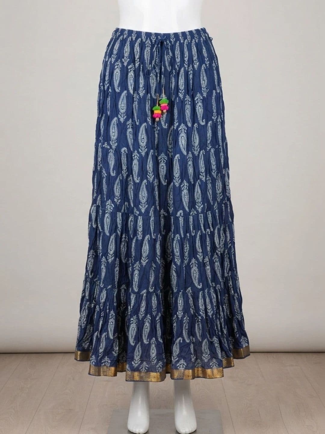 Pallakriti Fabrics Women Pure Cotton Blend Cotton Cambric Paisley Bohemian Maxi Flared Skirt thumbnail 4