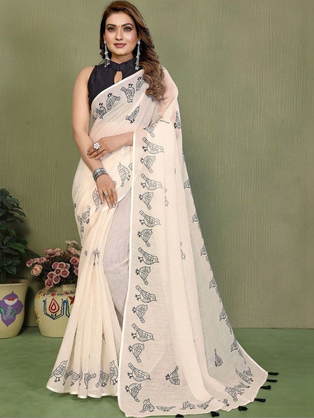 Mitera Warli Linen Blend Fusion Saree thumbnail 4