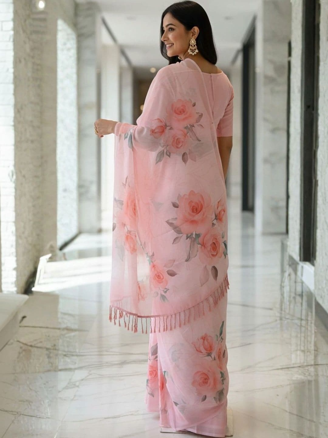 Mitera Floral Pure Georgette Designer Saree thumbnail 2