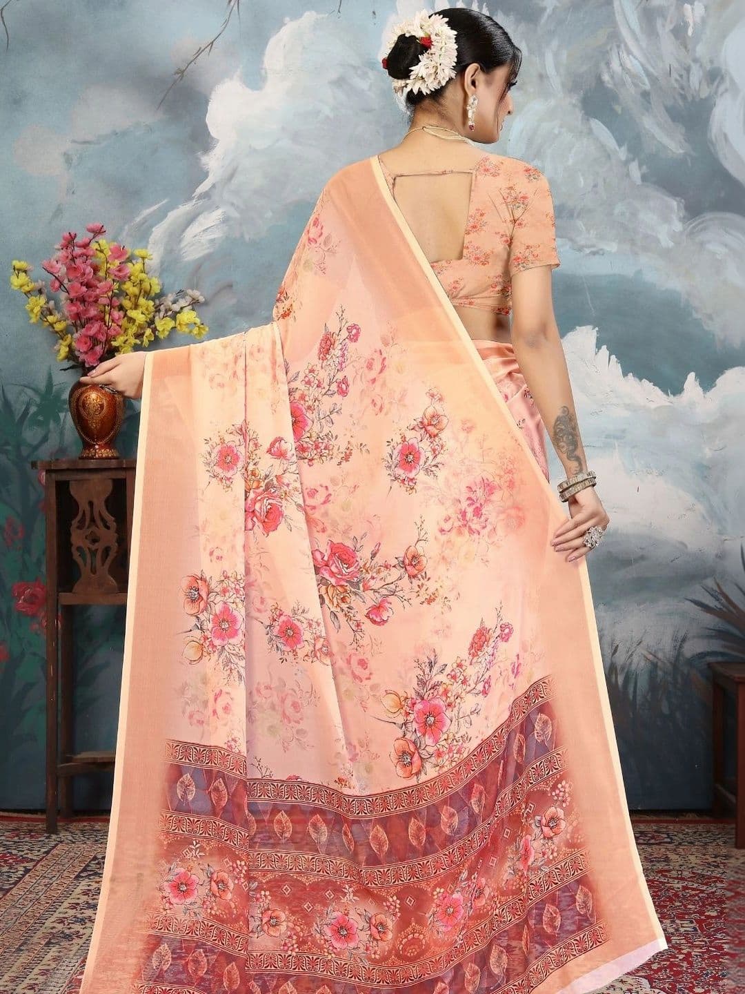 Mitera Floral Pure Georgette Designer Saree thumbnail 3