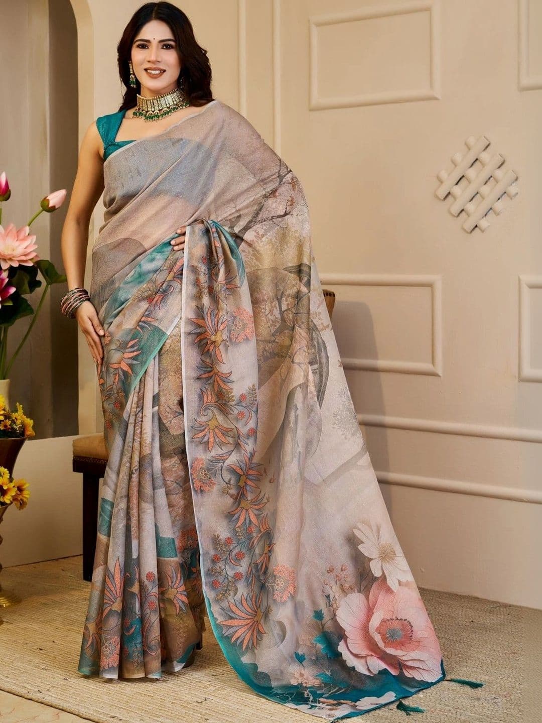 Mitera Floral Tissue Designer Saree - view 1
