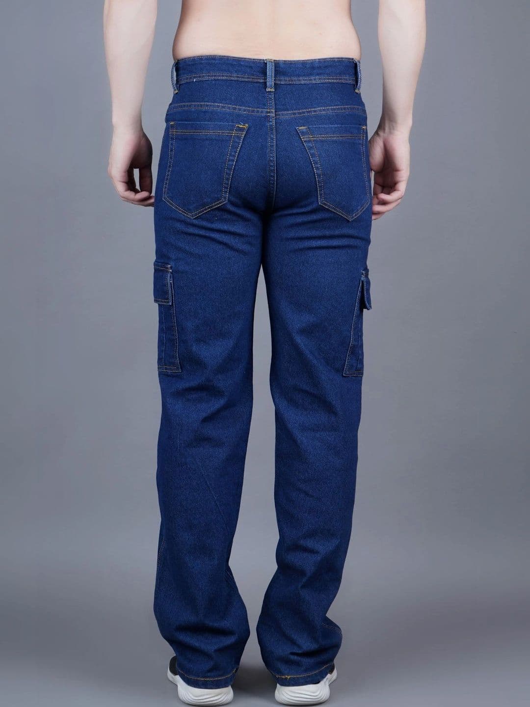 HERE&NOW Men's Mid-Rise Contrast-Stitched Straight Fit Cargo Jeans thumbnail 4