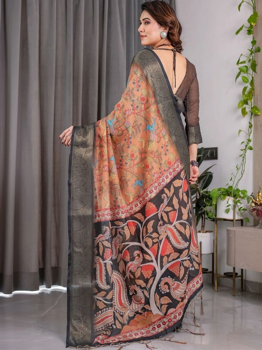 Mitera Kalamkari Zari Silk Blend Designer Saree thumbnail 3