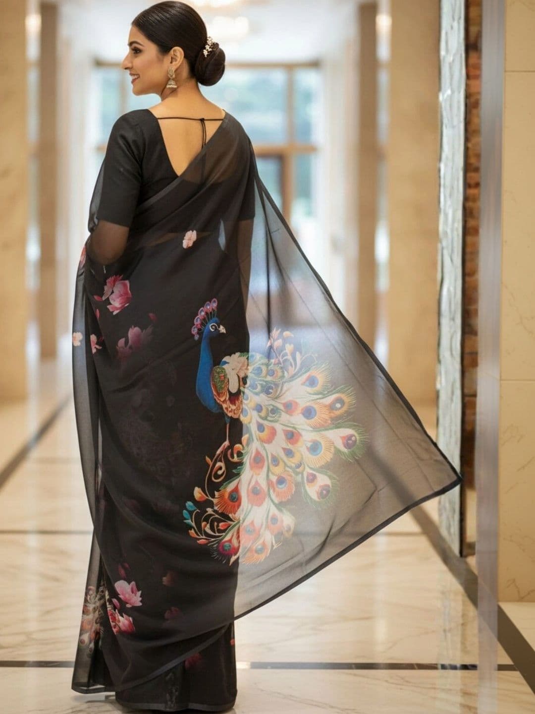 Mitera Floral Pure Georgette Designer Saree thumbnail 3