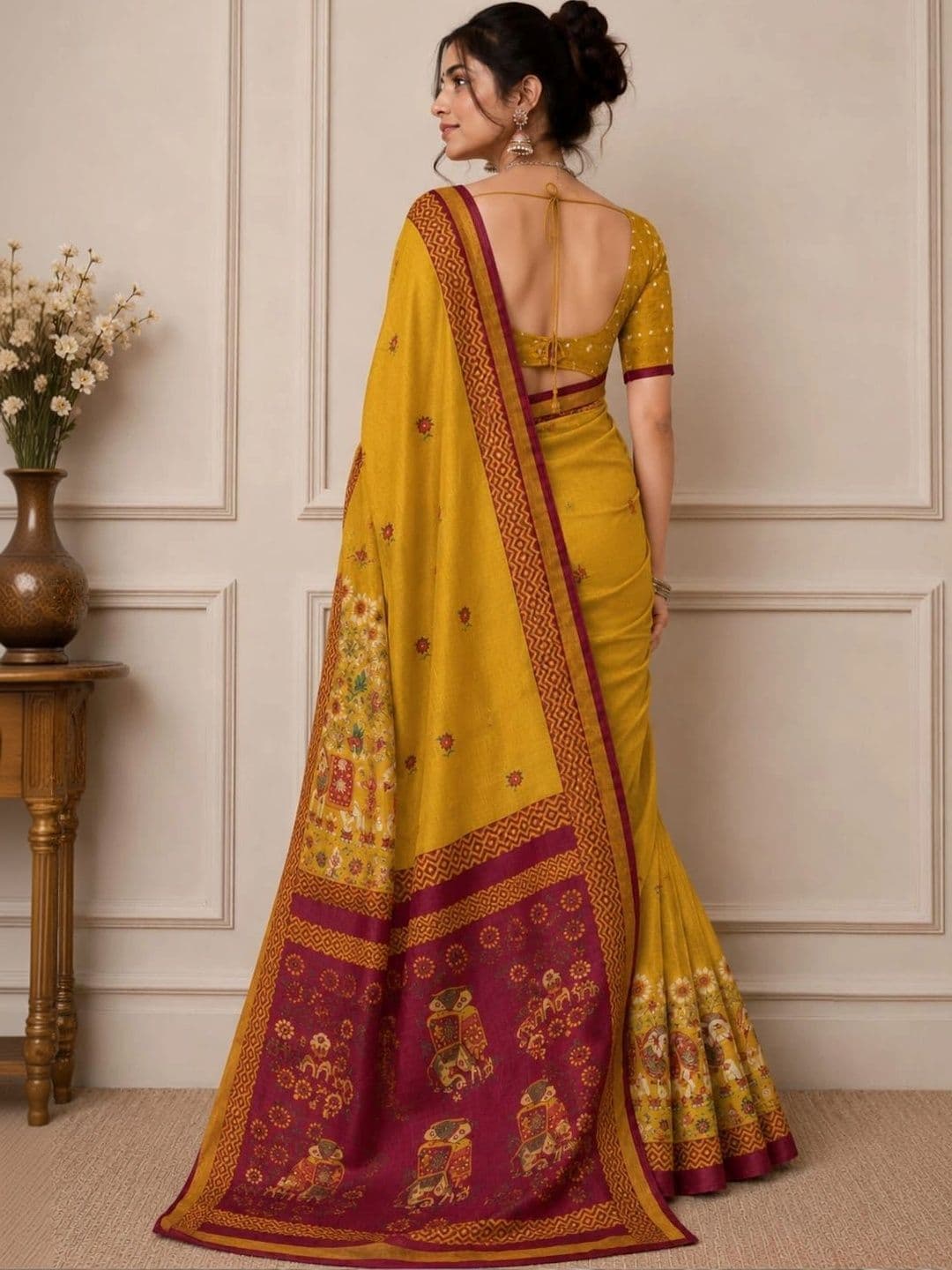 SHRIJAMYAHAM Linen Blend Saree thumbnail 3