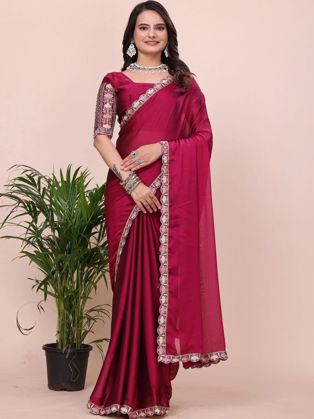 Vastra Drape Women Sequinned Silk Blend Saree - view 1