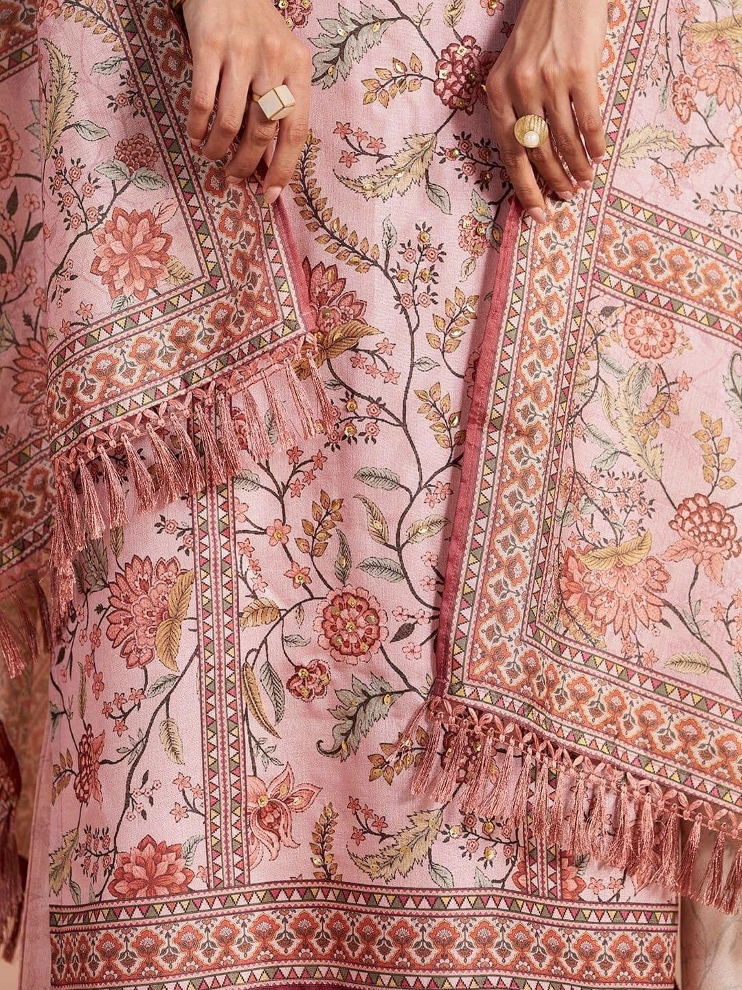 House of Pataudi Printed Round Neck Kurta & Palazzos With Dupatta thumbnail 3