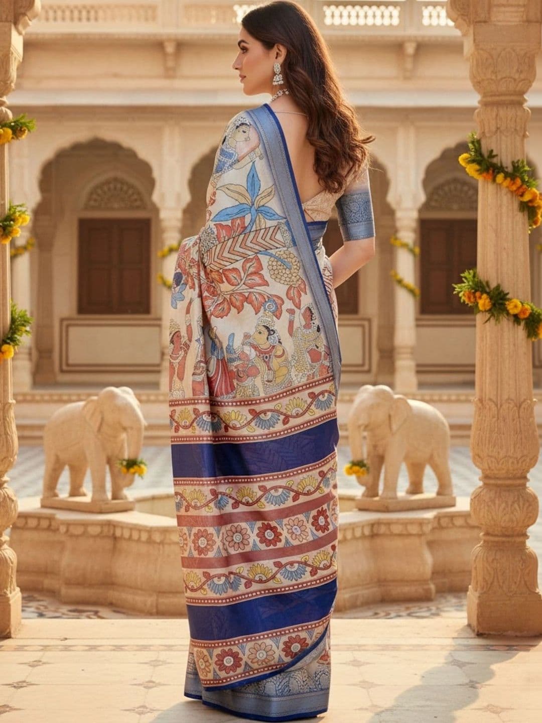 Mitera Kalamkari Silk Blend Designer Saree thumbnail 3