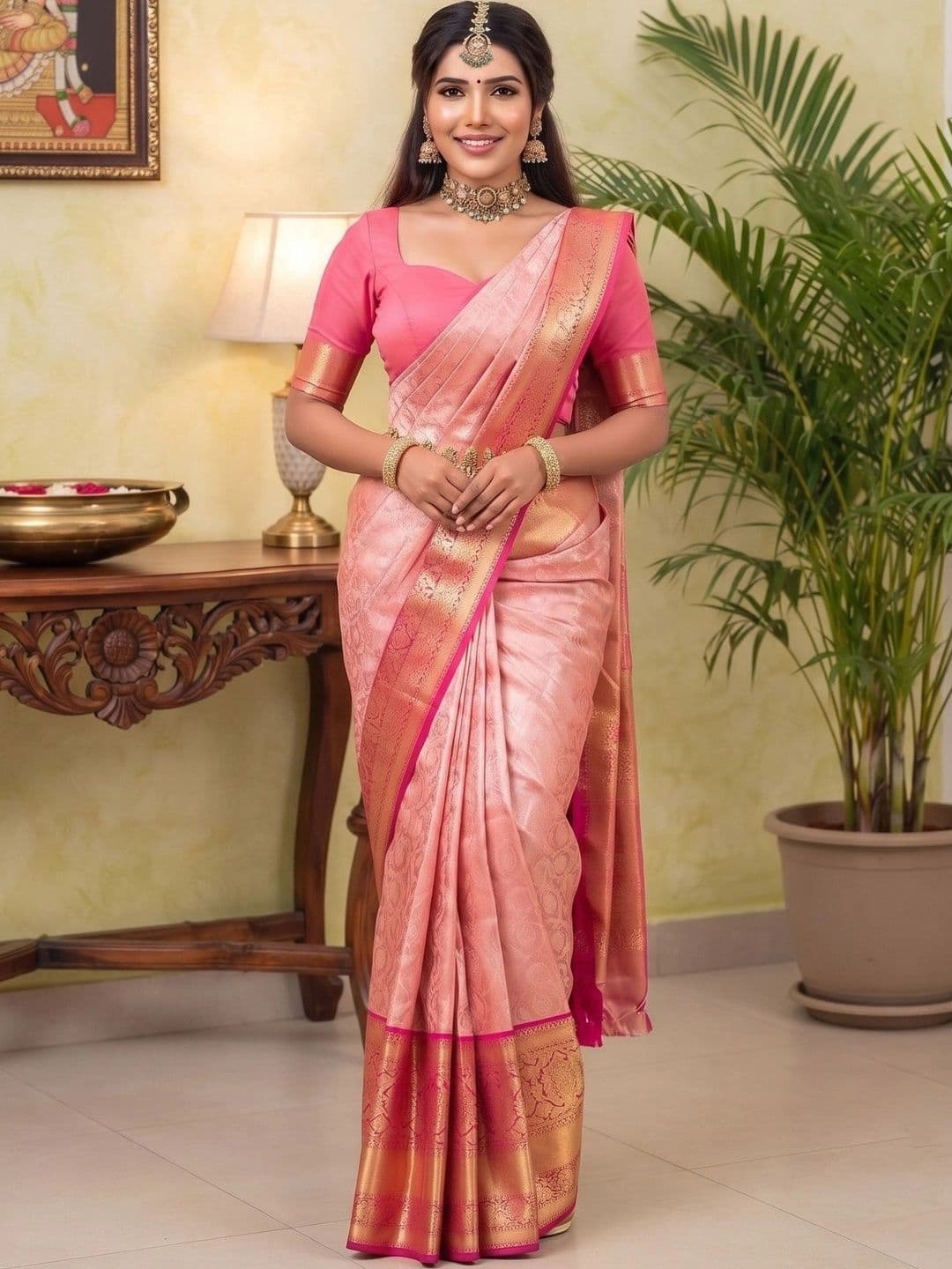 VILLE FASHION Woven Design Zari Art Silk Kanjeevaram Saree - view 1