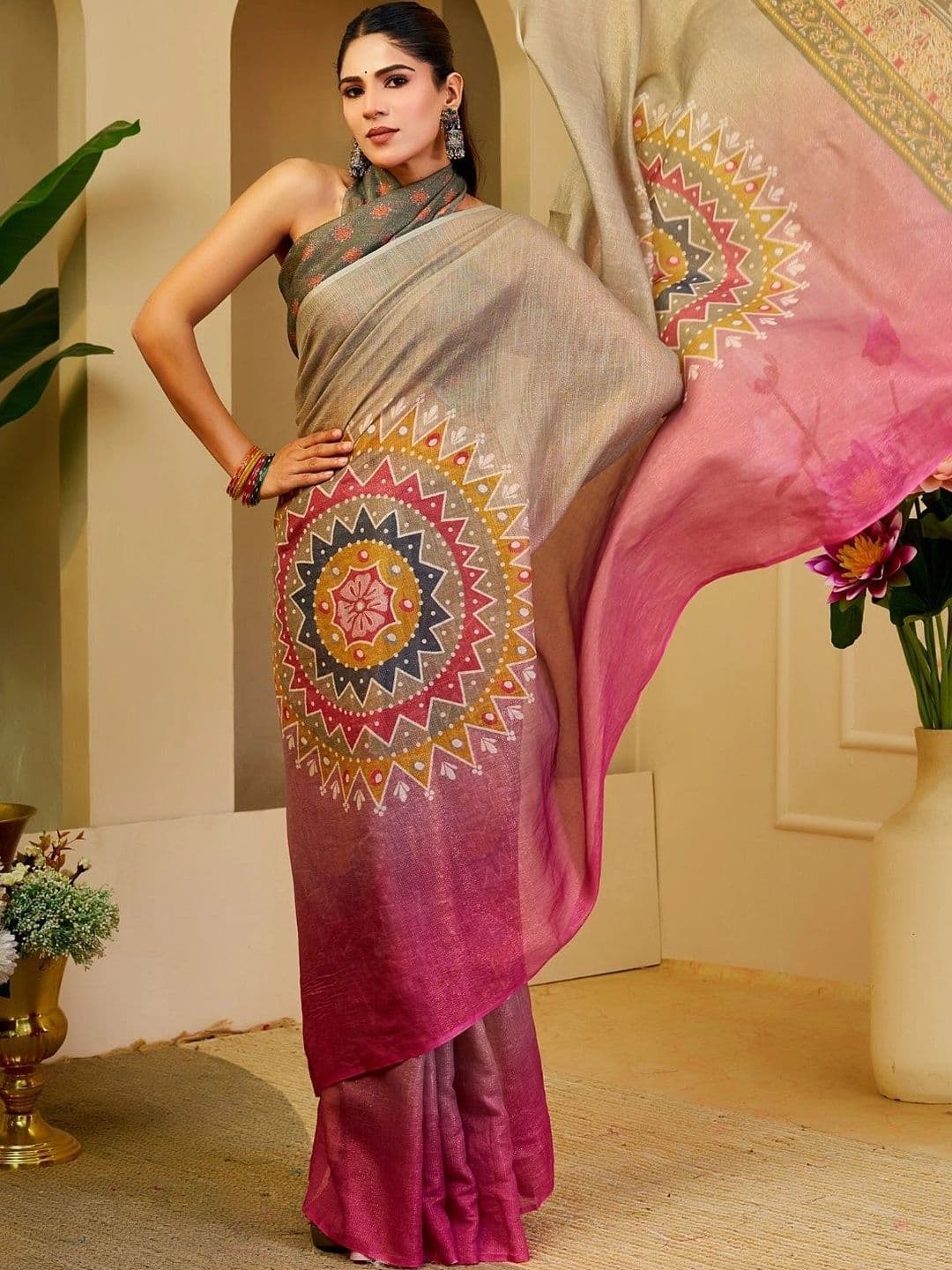 Mitera Kalamkari Tissue Designer Saree - view 1