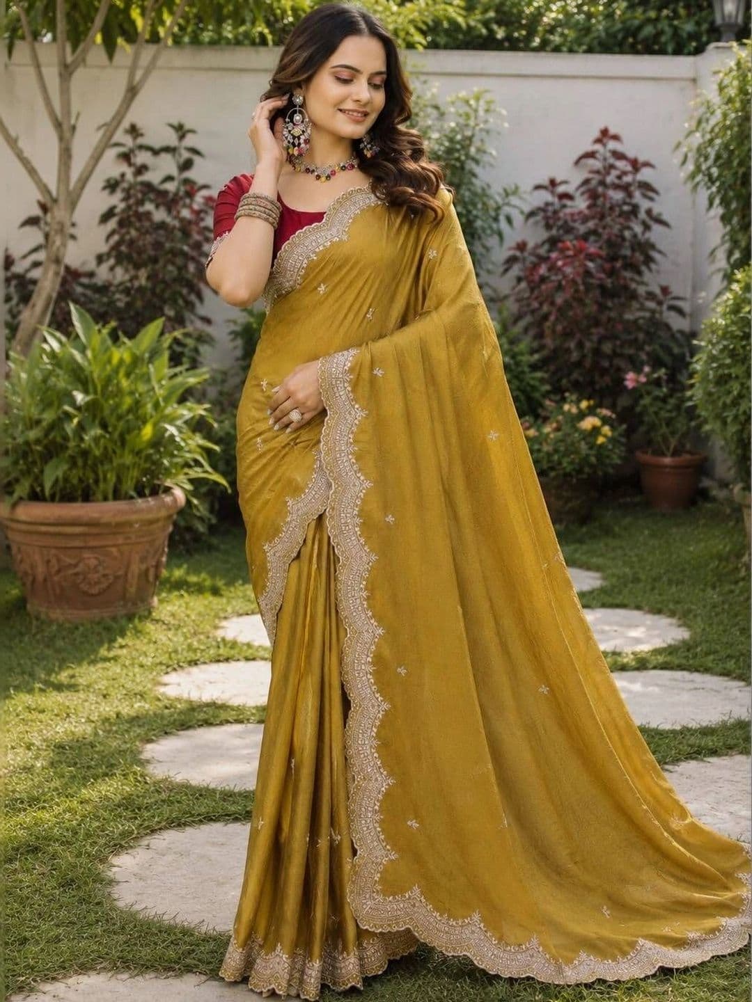 Saanvi Ethnic Motifs Embroidered Poly Georgette Saree - view 1