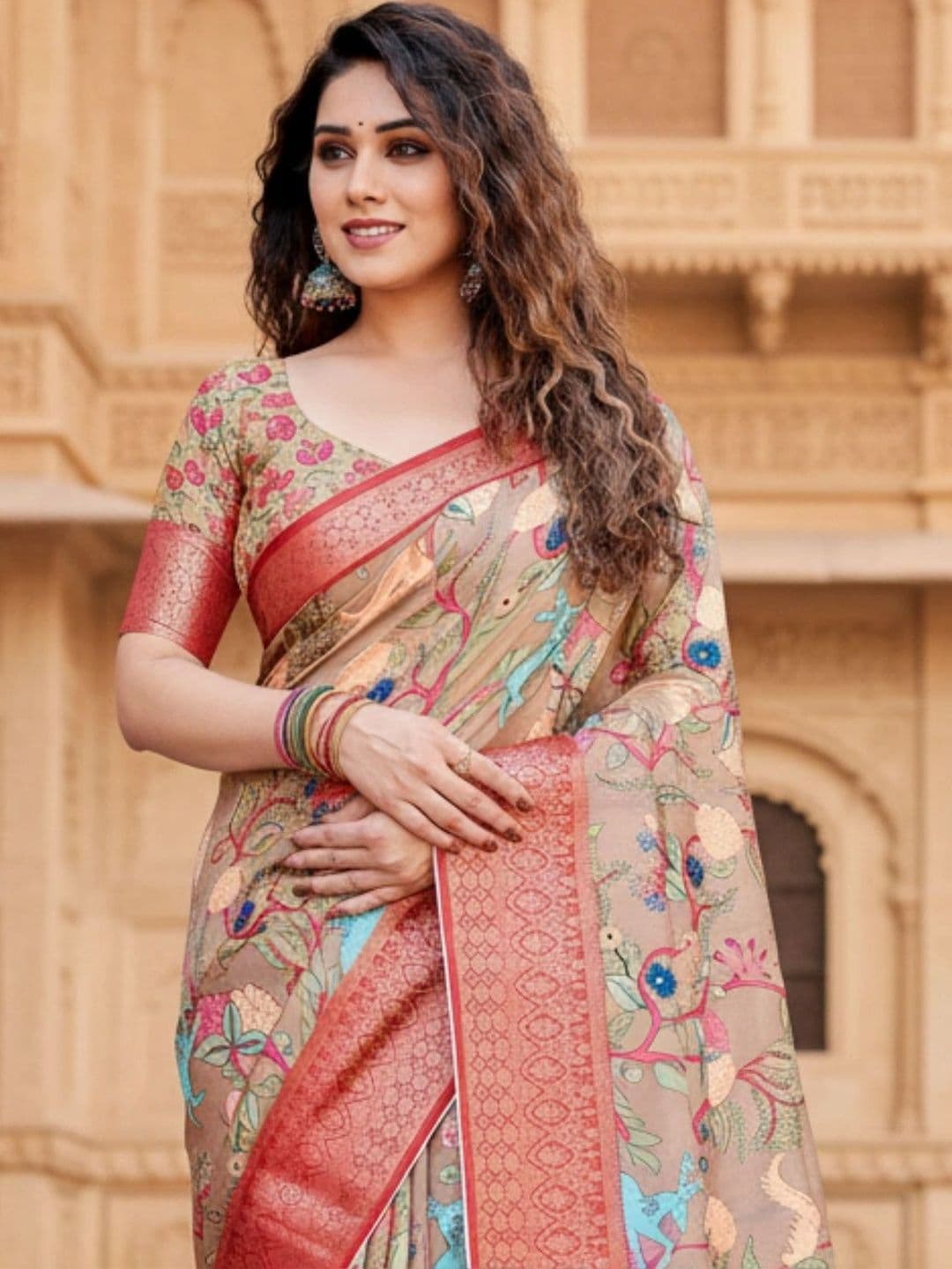Mitera Kalamkari Silk Blend Designer Saree thumbnail 3