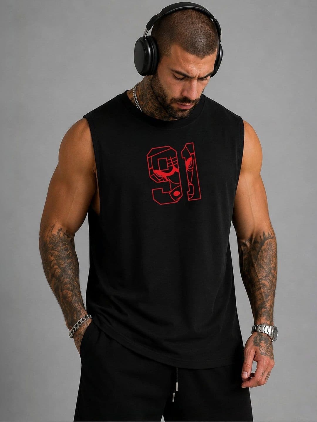Moda Rapido Printed Cotton Blend Gym Vest - view 1