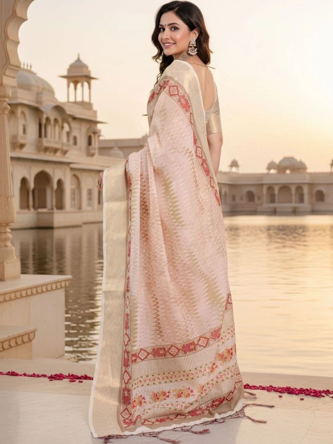 Mitera Striped Zari Silk Blend Designer Saree thumbnail 3
