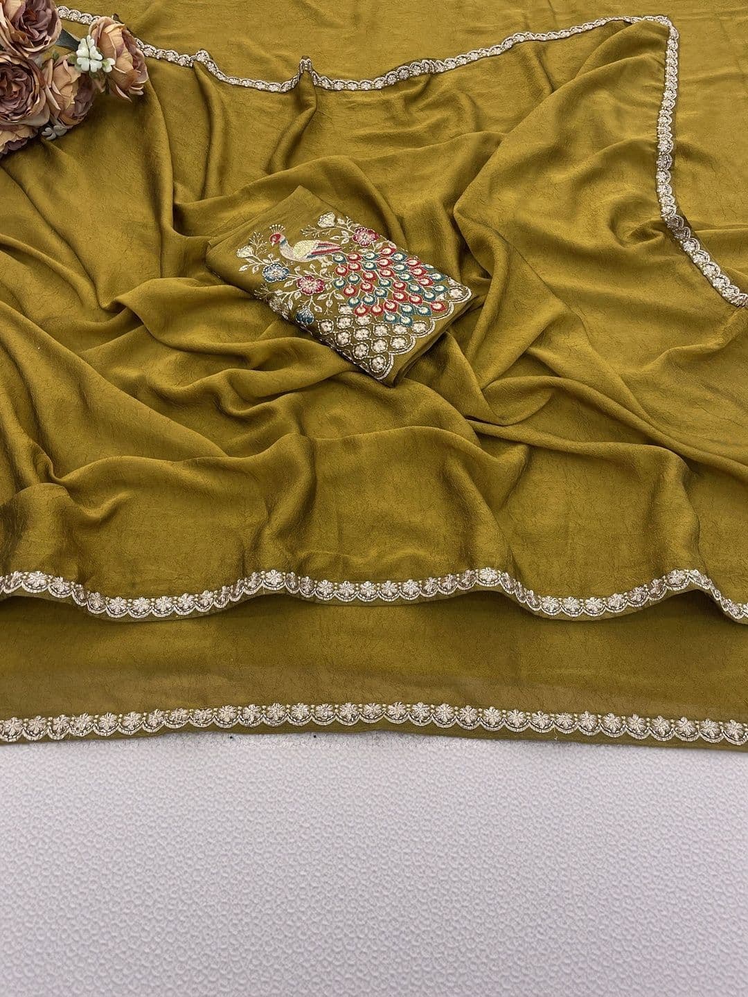 Vastra Drape Embellished Embroidered Poly Georgette Saree thumbnail 5