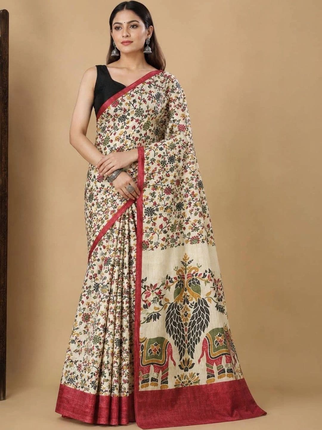 Classics Weaves Woven Design Embroidered Silk Cotton Khadi Saree - view 1