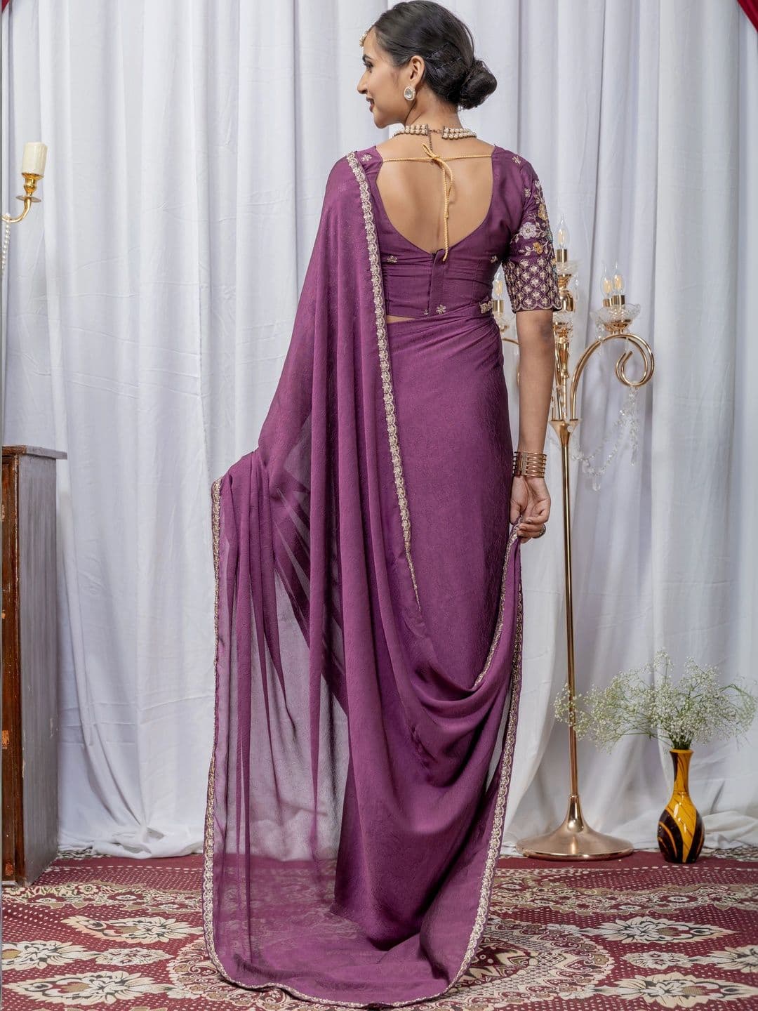 Vastra Drape Embellished Embroidered Poly Georgette Saree thumbnail 5