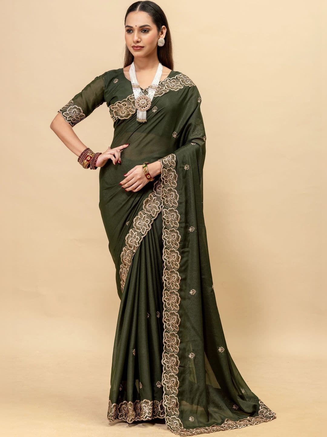 Saanvi Embellished Embroidered Poly Georgette Saree - view 1