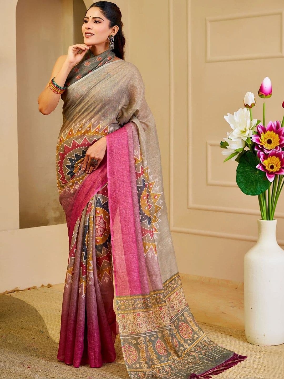 Mitera Kalamkari Tissue Designer Saree thumbnail 3