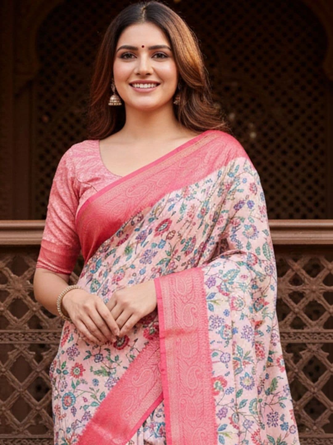 Mitera Floral Silk Blend Designer Saree thumbnail 2