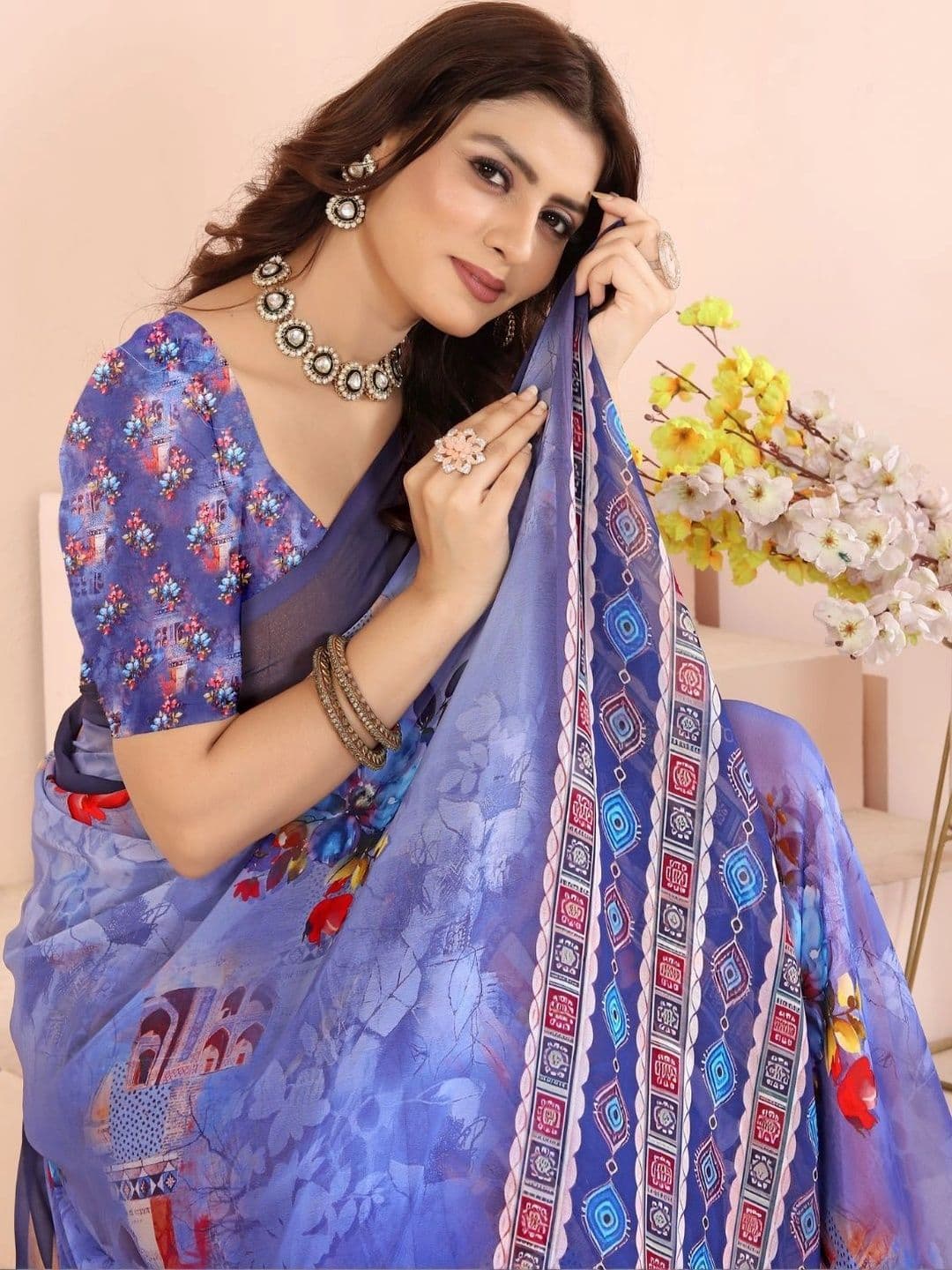 Mitera Floral Pure Georgette Designer Saree thumbnail 5