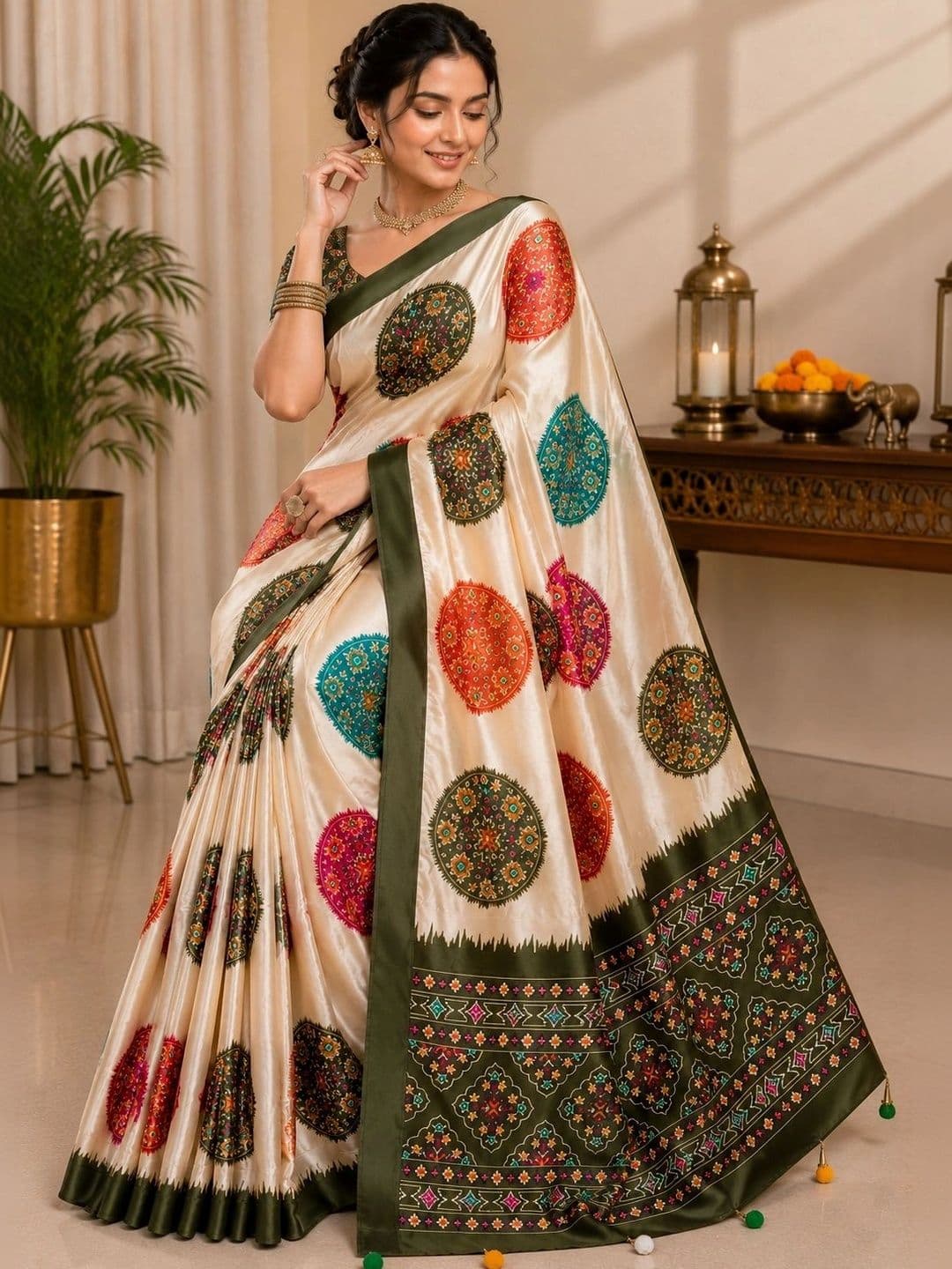 P K SAREES Ethnic Motifs Satin Patola Saree thumbnail 7