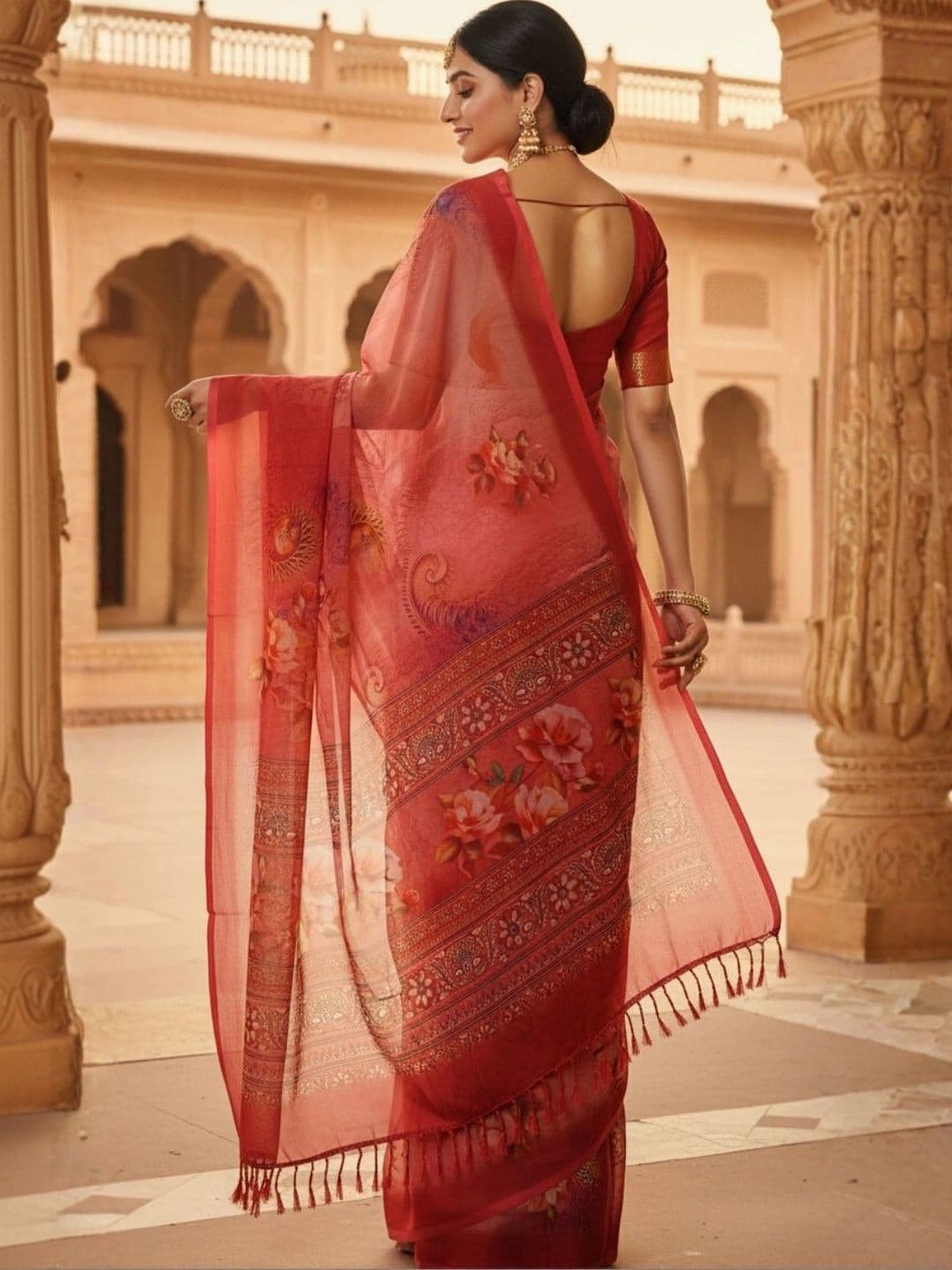 Mitera Floral Printed Pure Georgette Designer Saree thumbnail 4