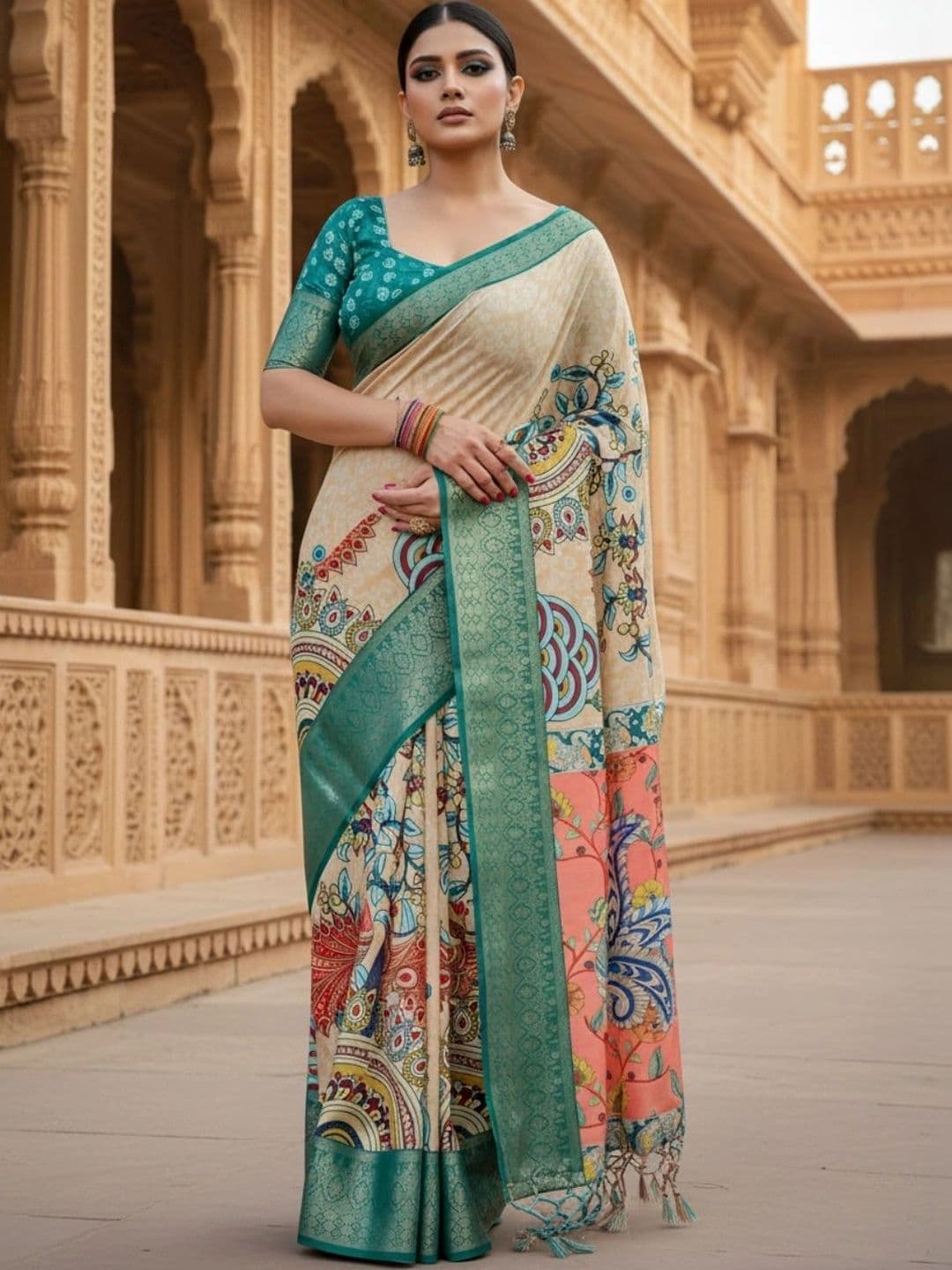 Mitera Floral Silk Blend Fusion Saree - view 1