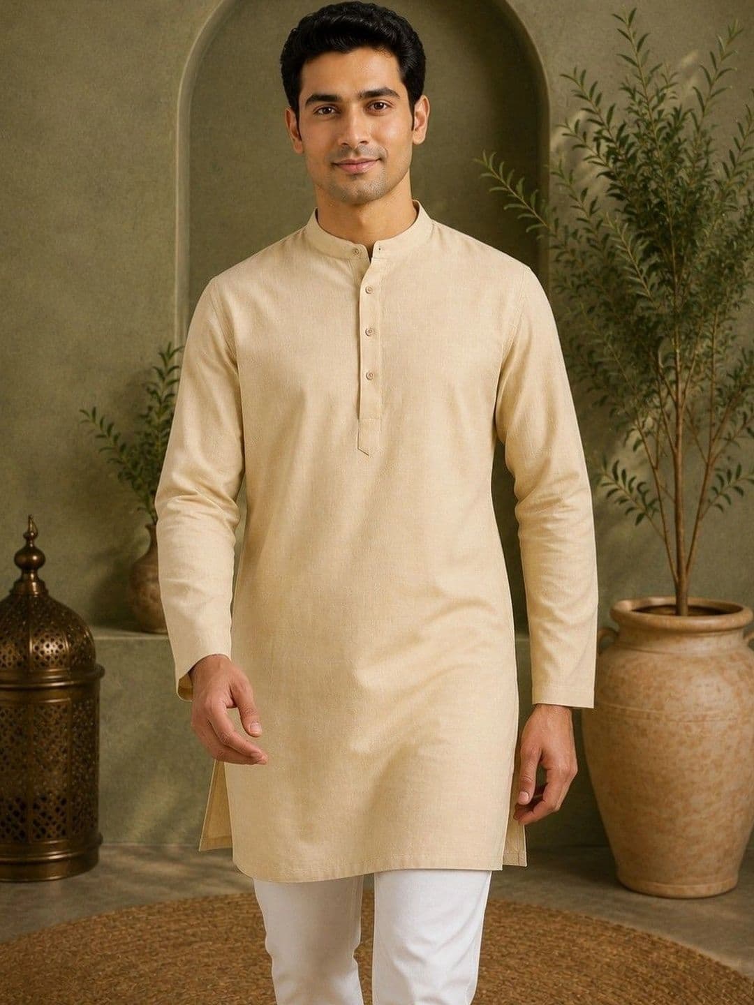 TATTVA Men Mandarin Collar Straight Thread Work Kurta - view 1